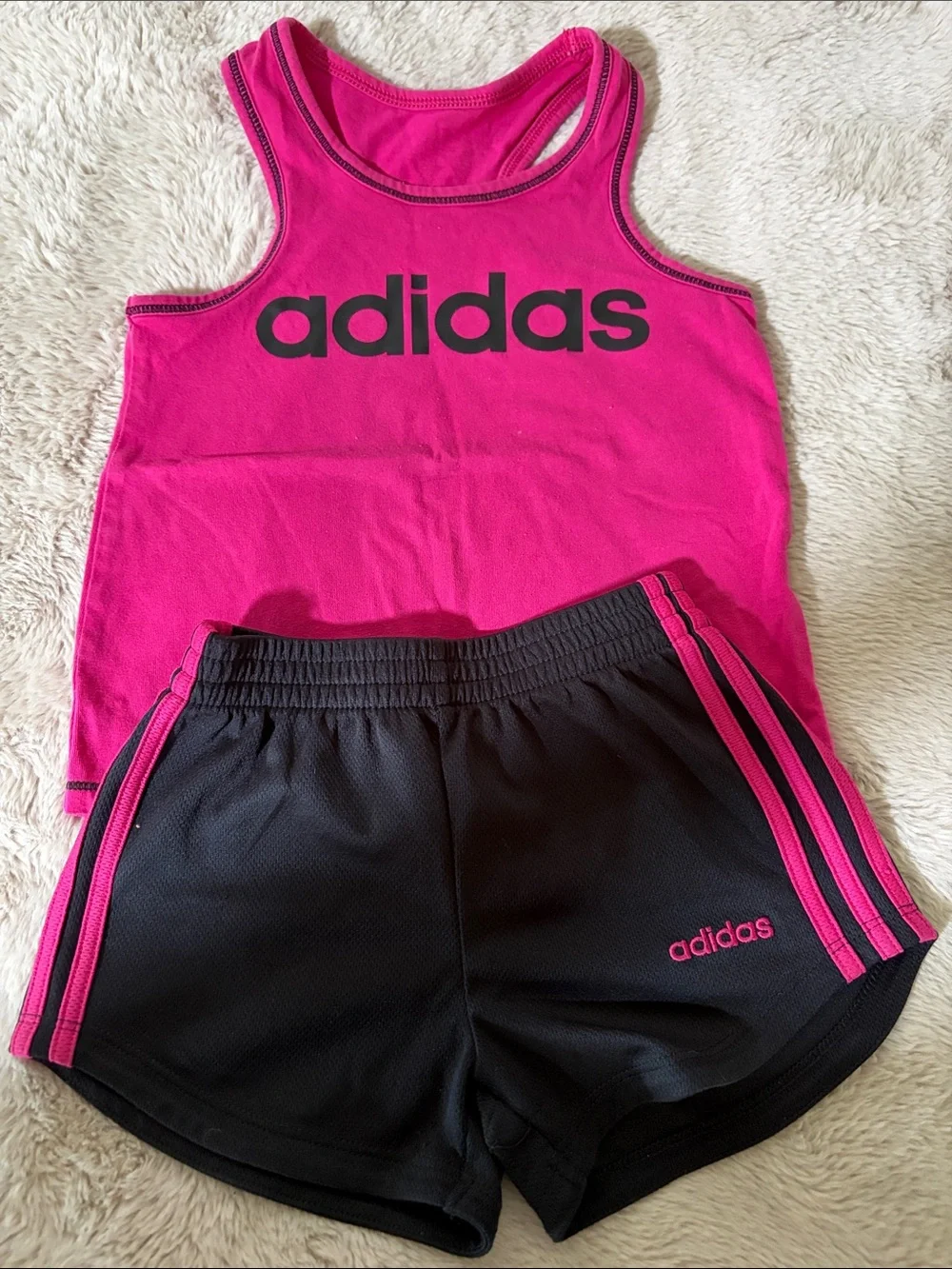 adidas Hot Pink Tank Top and Black Shorts Set